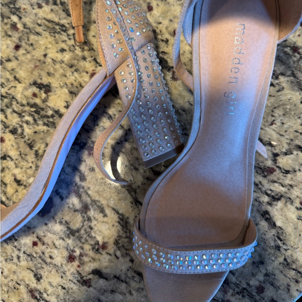 Madden Girl nude rhinestone heels